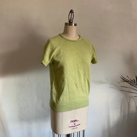 VTG sage top green elevated basic minimal mint layering tee nubby bouclé blouse - Picture 2 of 5